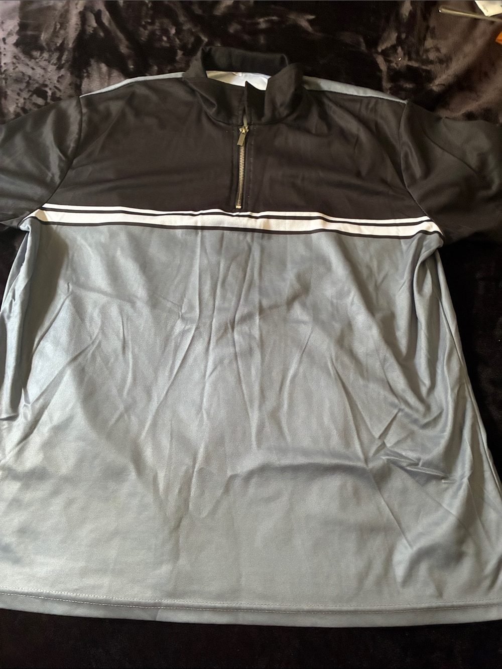 Men's Two-Tone Lightweight Half-Zip Shirt Jacket - Black & Light Gray